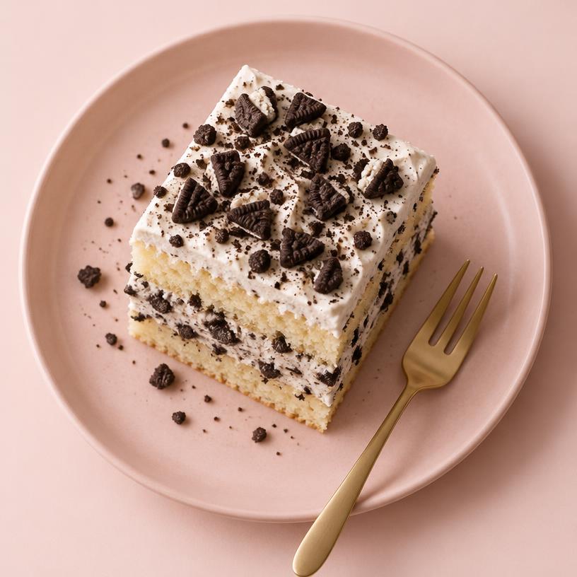Cookies and cake sponge slice with crushed cookie layers