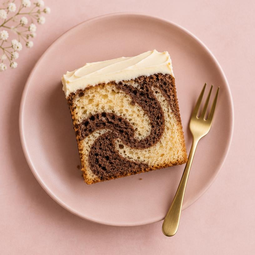 Marble sponge slice with vanilla and chocolate swirl