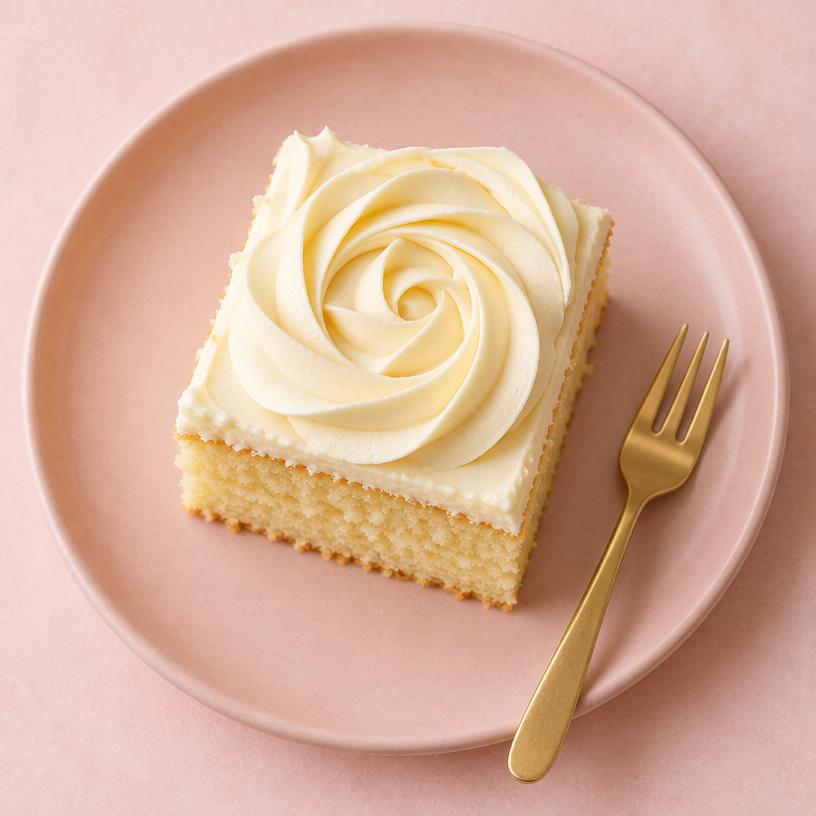Vanilla sponge slice with a swirl of ivory buttercream
